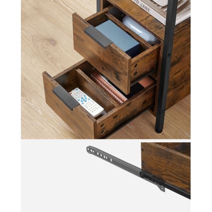 Table d'appoint ROD avec tiroirs intégrés et ports USB, marron/noir