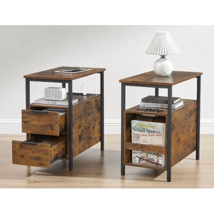 Table d'appoint ROD avec tiroirs intégrés et ports USB, marron/noir