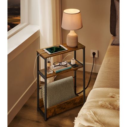 Table d'appoint ROD brun/noir avec prise intégrée et ports USB
