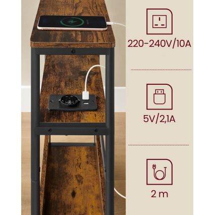 Table d'appoint ROD brun/noir avec prise intégrée et ports USB
