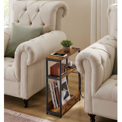 Table d'appoint ROD brun/noir avec prise intégrée et ports USB