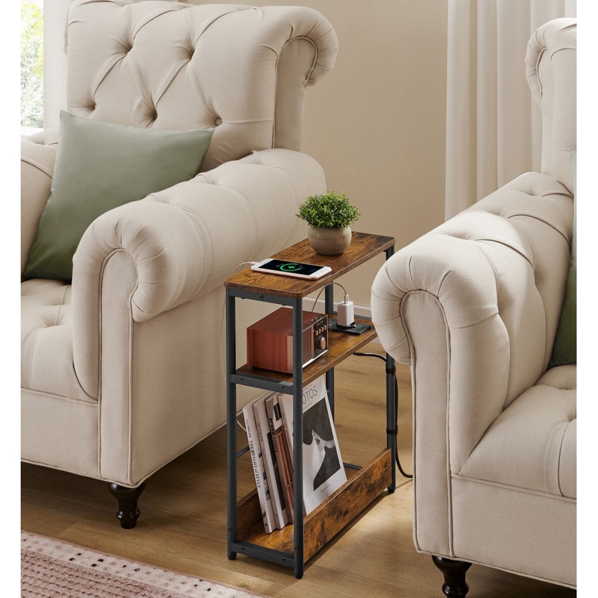 Table d'appoint ROD brun/noir avec prise intégrée et ports USB