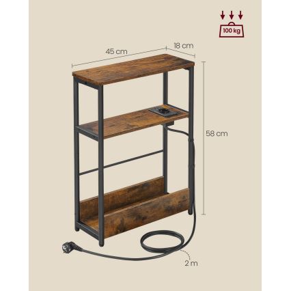 Table d'appoint ROD brun/noir avec prise intégrée et ports USB