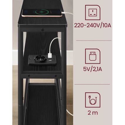 Table d'appoint ROD noire avec prise électrique intégrée et ports USB