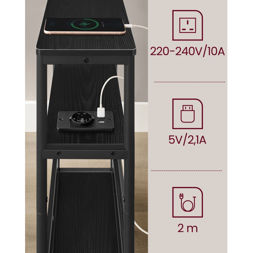 Table d'appoint ROD noire avec prise électrique intégrée et ports USB