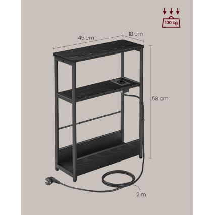 Table d'appoint ROD noire avec prise électrique intégrée et ports USB