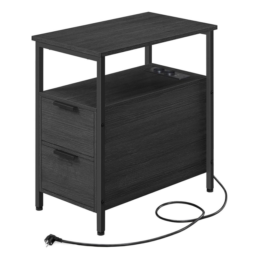 Table d'appoint ROD noire avec prises et ports USB intégrés