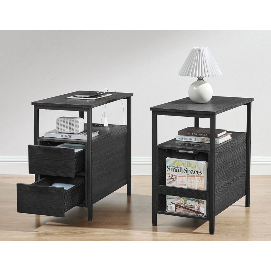 Table d'appoint ROD noire avec prises et ports USB intégrés