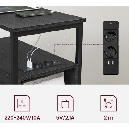 Table d'appoint ROD noire avec prises et ports USB intégrés