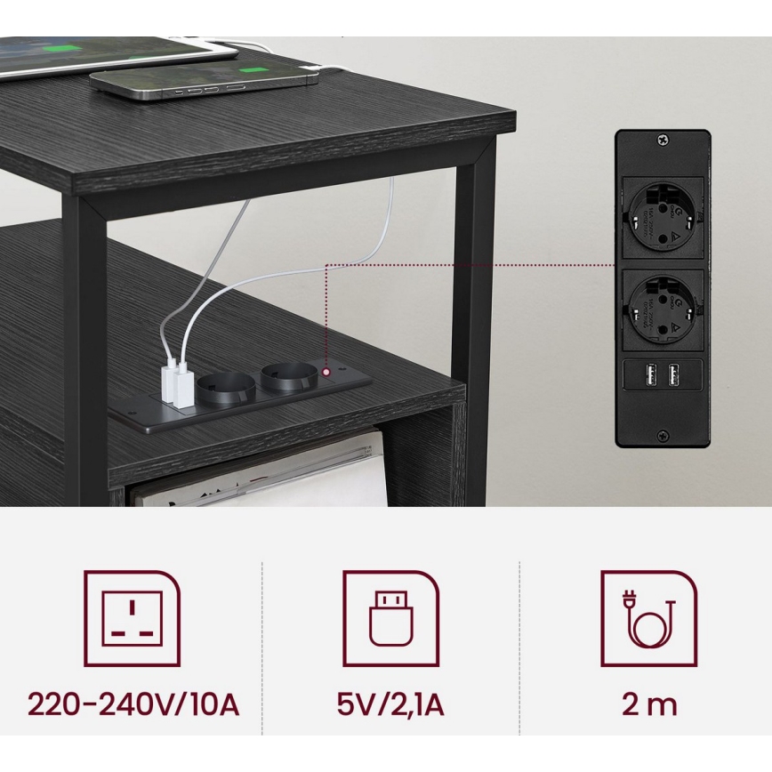 Table d'appoint ROD noire avec prises et ports USB intégrés