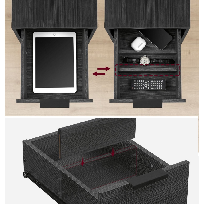 Table d'appoint ROD noire avec prises et ports USB intégrés