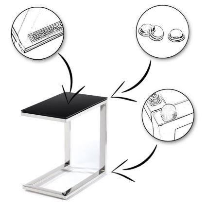 Table d'appoint STIVAR 30x50 cm chrome brillant/noir