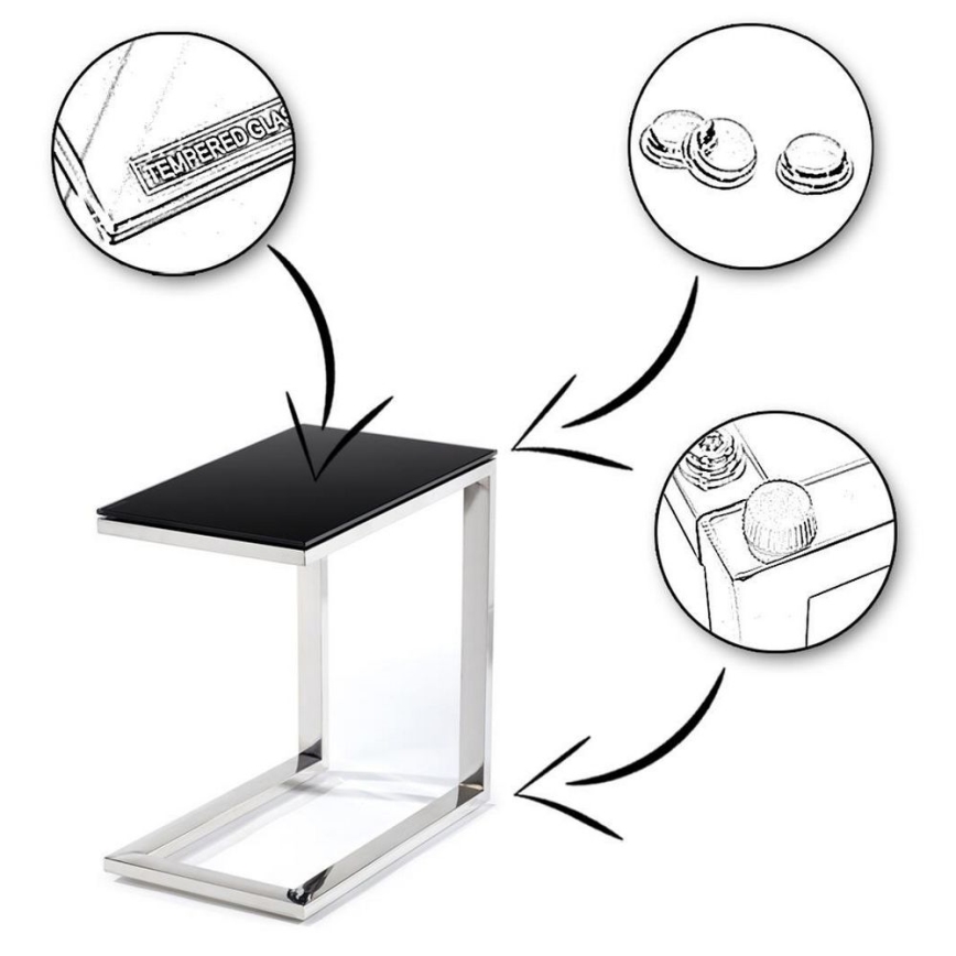 Table d'appoint STIVAR 30x50 cm chrome brillant/noir