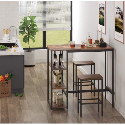 Table de bar avec étagères BARTIS marron/noir