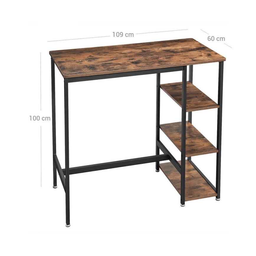 Table de bar avec étagères BARTIS marron/noir