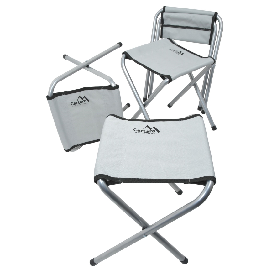 Table de camping pliable + 4x chaise blanc/chrome mat