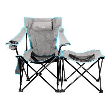 Table de camping pliable + chaise gris/bleu