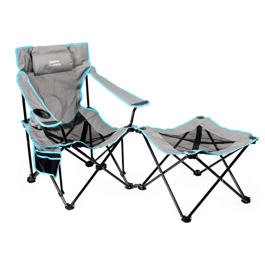 Table de camping pliable + chaise gris/bleu