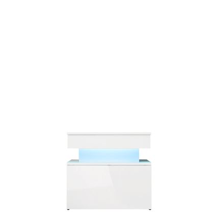 Table de chevet avec éclairage LED GLOSSA 55x51 cm blanc/blanc laqué