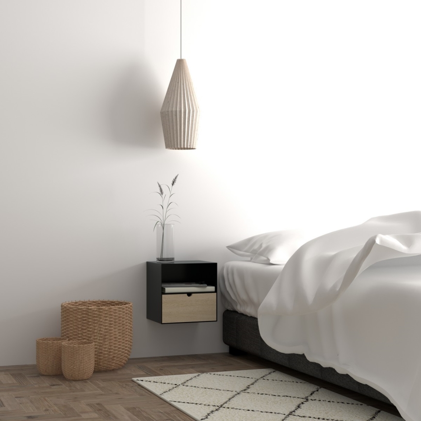 Table de chevet avec option de fixation murale BEKIM noir/bambou