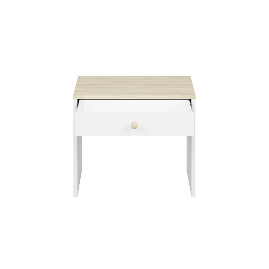 Table de chevet BUBO 58x69 cm blanc/hêtre clair