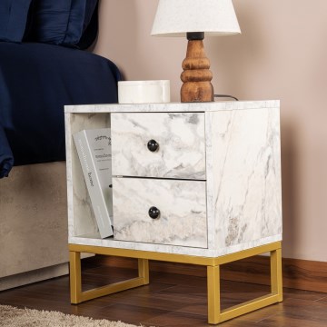 Table de chevet GLIMMER 50x45,2 cm décor en marbre/doré