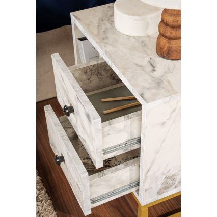 Table de chevet GLIMMER 50x45,2 cm décor en marbre/doré