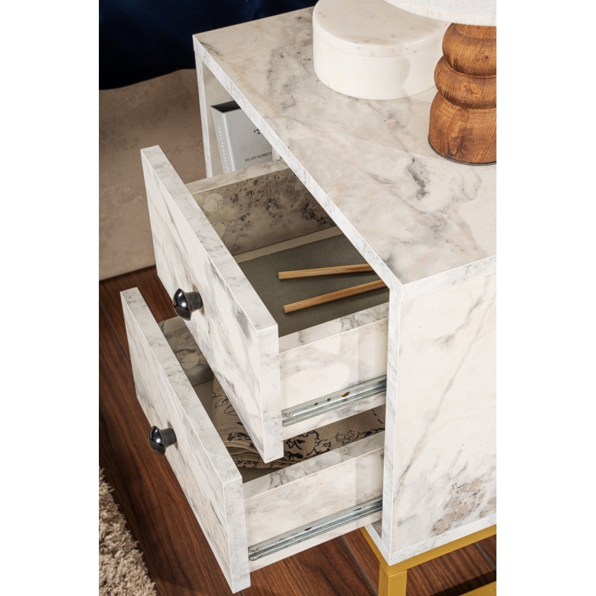 Table de chevet GLIMMER 50x45,2 cm décor en marbre/doré