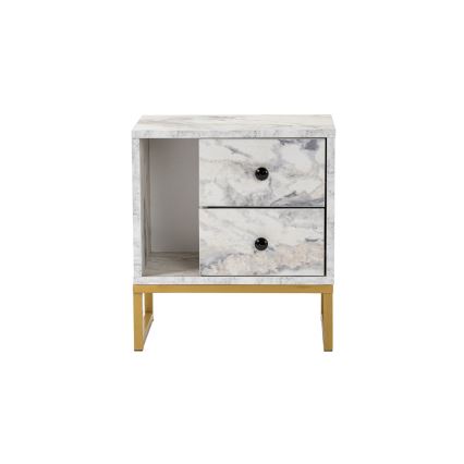 Table de chevet GLIMMER 50x45,2 cm décor en marbre/doré