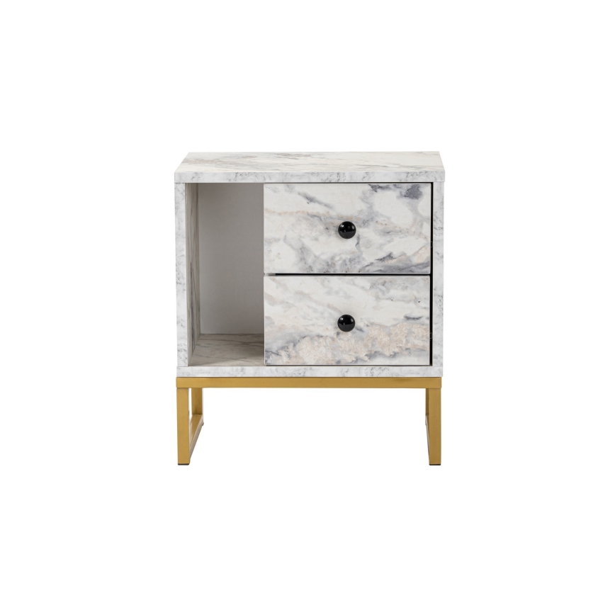 Table de chevet GLIMMER 50x45,2 cm décor en marbre/doré