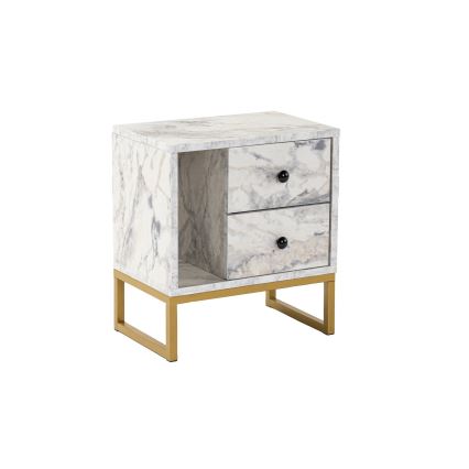 Table de chevet GLIMMER 50x45,2 cm décor en marbre/doré