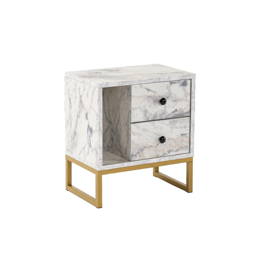Table de chevet GLIMMER 50x45,2 cm décor en marbre/doré