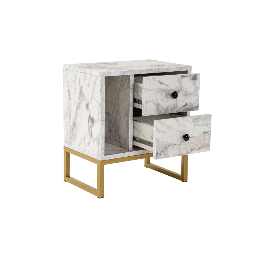 Table de chevet GLIMMER 50x45,2 cm décor en marbre/doré