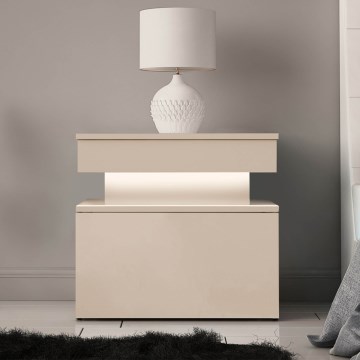 Table de chevet GLOSSA avec éclairage LED, 51x55 cm, beige