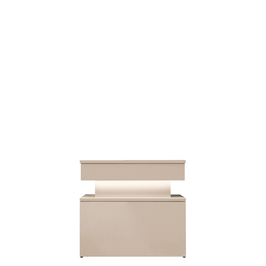 Table de chevet GLOSSA avec éclairage LED, 51x55 cm, beige