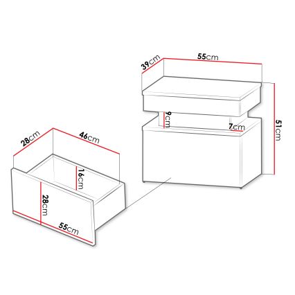 Table de chevet GLOSSA avec éclairage LED, 51x55 cm, beige