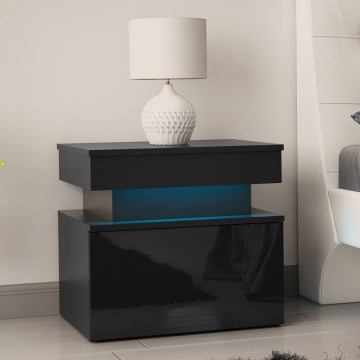 Table de chevet GLOSSA avec éclairage LED 51x55 cm noir/noir brillant