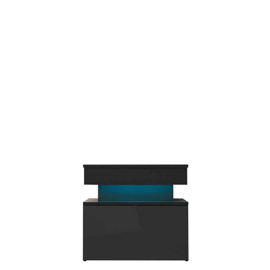 Table de chevet GLOSSA avec éclairage LED 51x55 cm noir/noir brillant