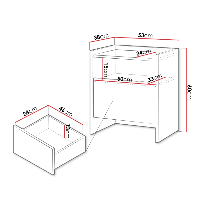 Table de chevet JAPANDI 60 x 53 cm, chêne Cremona