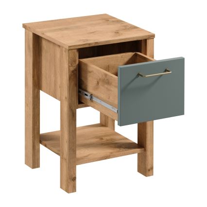 Table de chevet MENTA 42 x 59 cm chêne Wotan/vert