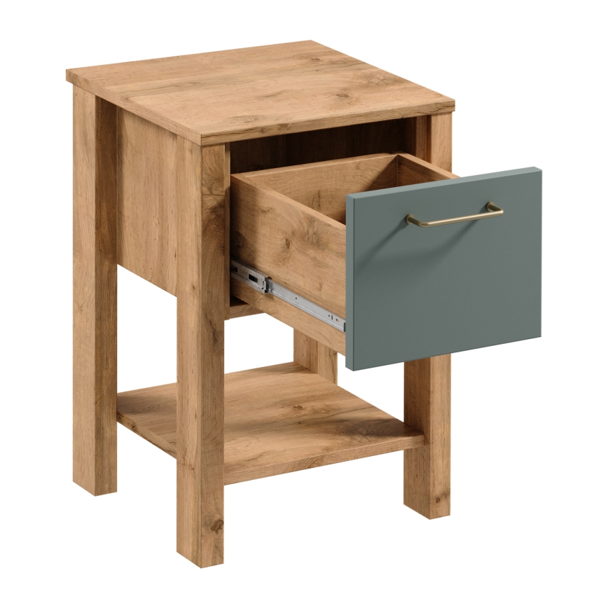 Table de chevet MENTA 42 x 59 cm chêne Wotan/vert