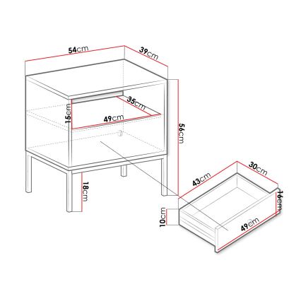 Table de chevet MONO 56x54 cm beige/noir