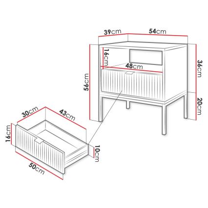 Table de chevet NOVA 56x54 cm gris/noir