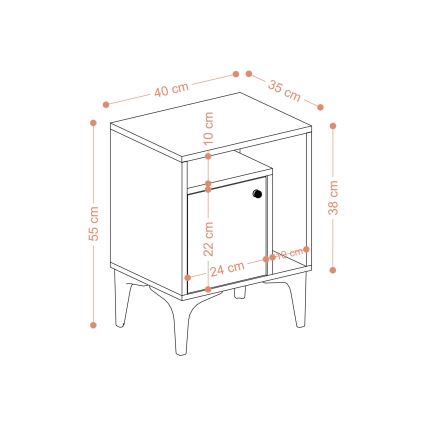 Table de chevet NUNO 55x40 cm chêne saphir