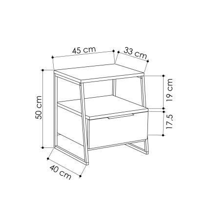 Table de chevet PAL 50x45 cm blanche/noire