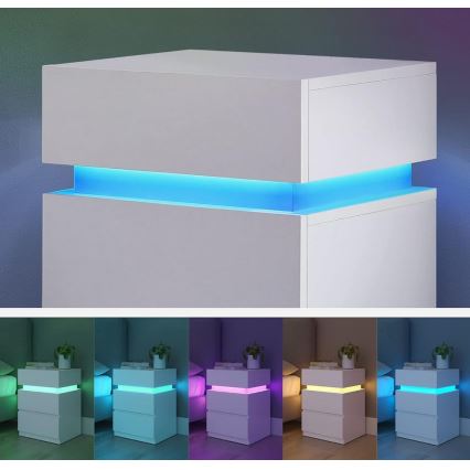 Table de chevet SMARTIE avec éclairage intégré, blanc