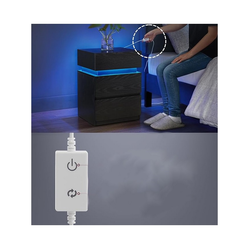 Table de chevet SMARTIE avec éclairage, noire