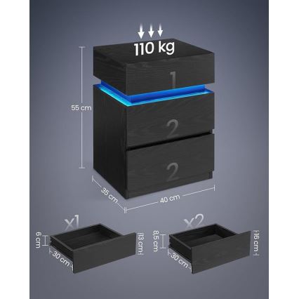 Table de chevet SMARTIE avec éclairage, noire