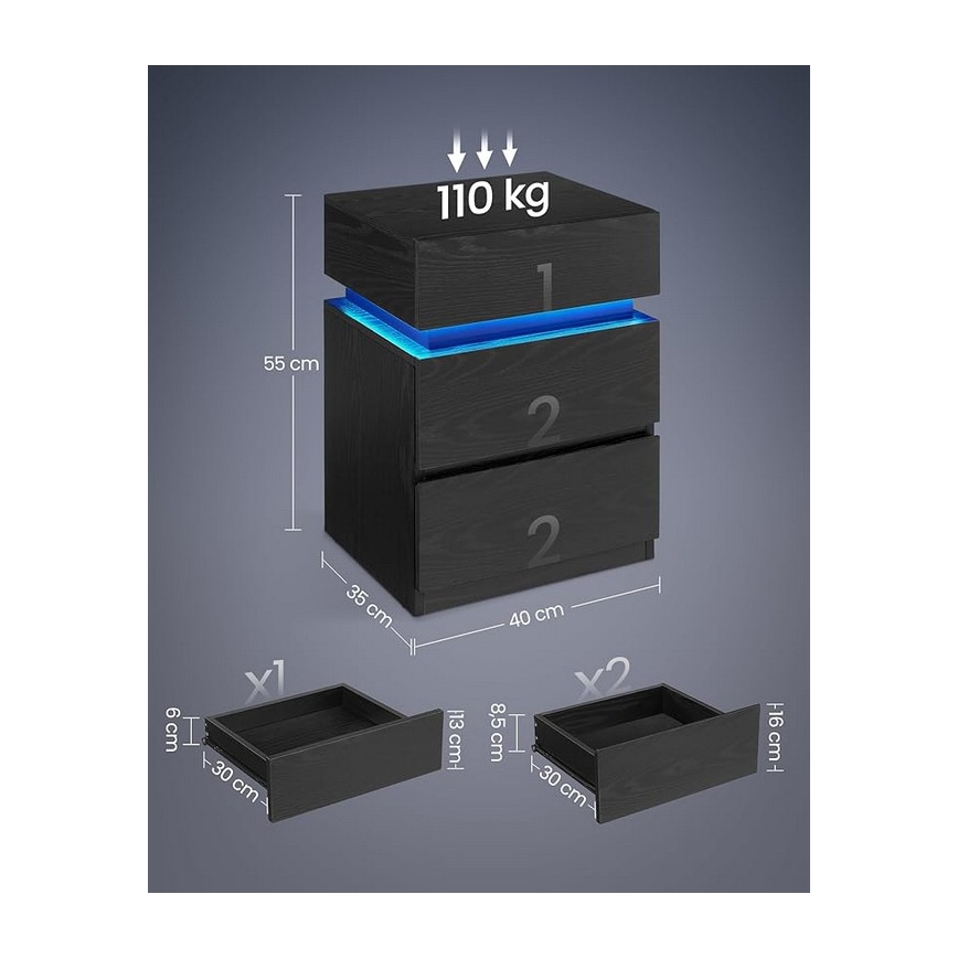 Table de chevet SMARTIE avec éclairage, noire