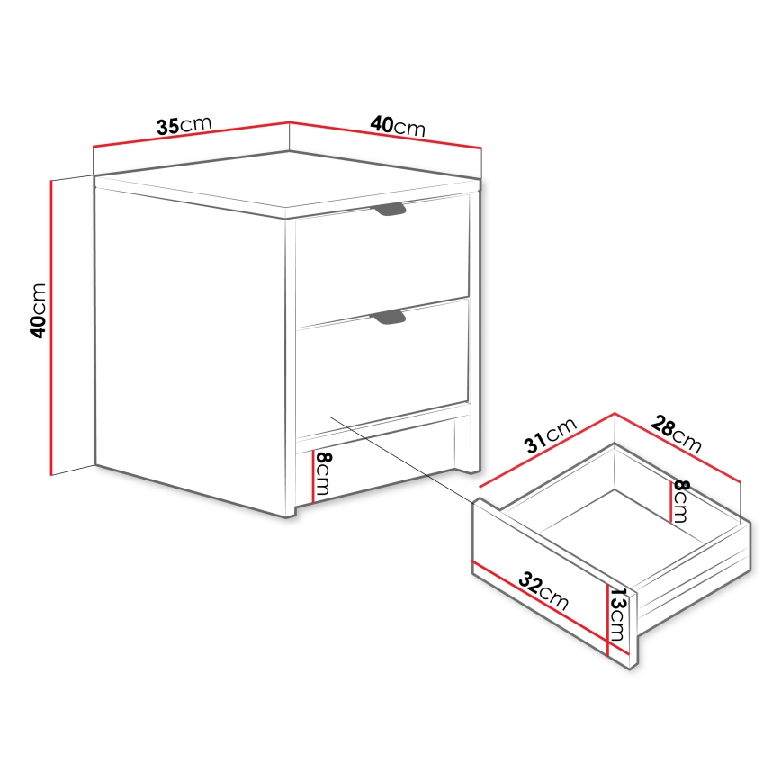 Table de chevet TIRENO 40 x 35 cm blanche
